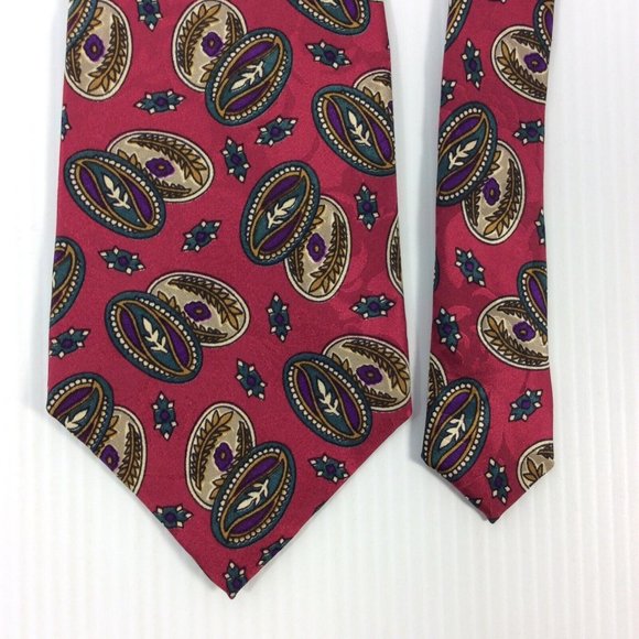 Stonehenge Other - Stonehenge Mens Tie 4 in W x L 56 Silk Burgundy Silver Green Purple Geometric